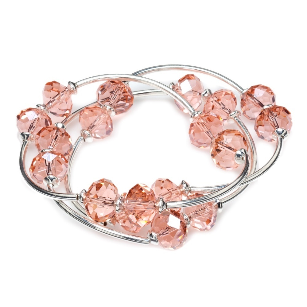 Set of 3 – 12mm Rose Peach Crystal Rondelle Elastic Bracelets